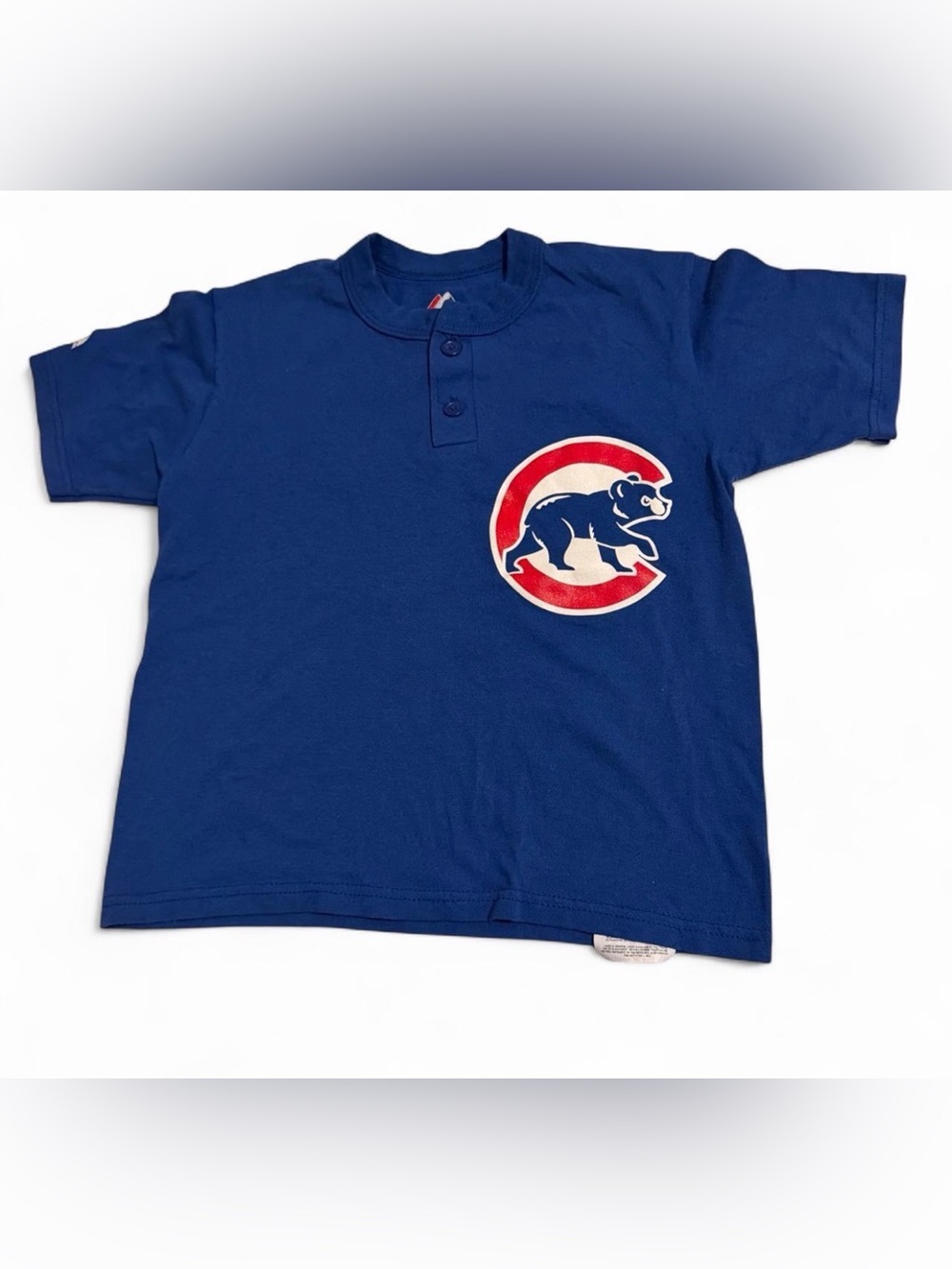 Vintage Majestic Chicago Cubs Youth S Henley Shirt Blue 28x16 2 Button Baseball